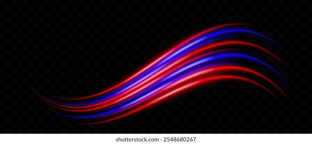 Fluxos de luz de néon vermelho e azul fluindo com um movimento ondulado em um fundo escuro. Ideal para ficção científica, designs tecnológicos, temas futuristas ou visuais digitais dinâmicos.