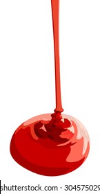 Flowing red paint on a white background