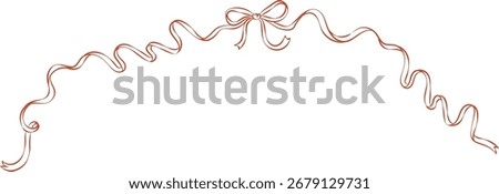 A flowing ribbon arches with a central bow in a delicate line style. Curved strands form a graceful arc topped by a neat knot. Cartoon vector illustration.