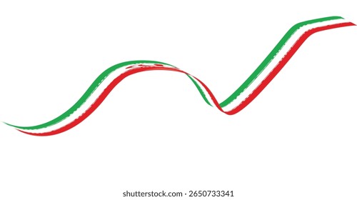 A flowing ribbon design featuring three colors: green, white, and red, arranged in stripes. The ribbon curves gracefully against a white background.