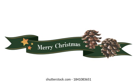 Flowing ribbon and pine cone decorations (green) Christmas decorations