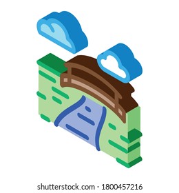 flowing river among coniferous forests icon vector. isometric flowing river among coniferous forests sign. color isolated symbol illustration