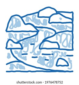 flowing river sketch icon vector. Hand drawn blue doodle line art flowing river sign. isolated symbol illustration