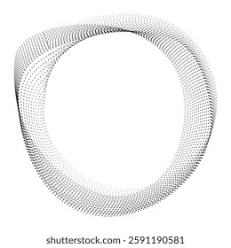 Flowing round frame with dots, particles, wavy halftone gradient shape isolated. Clip art concept of technology, science, music, modern.