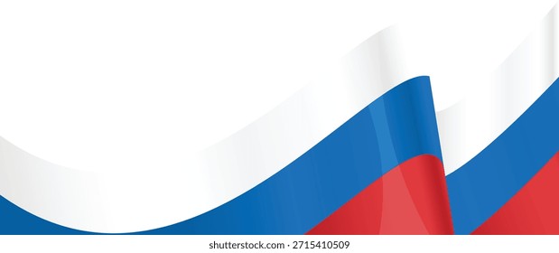 Flowing Russian flag with vibrant red, blue, and white colors.