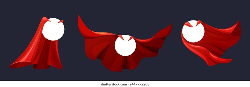 Flowing Scarlet Cloaks Billow Behind The Circular White Blank Frame. Crimson Super Hero Cape, Symbolizing Courage