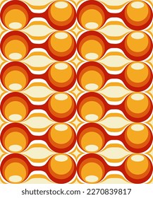 Flowing shapes in retro 70s style in yellow, orange and red.