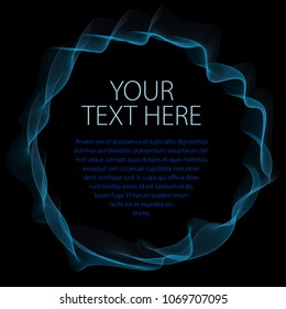 Flowing smooth linear frame in a shape of circle. Vector abstract artistic beautiful background with copy space for text.  Isolated over black background.