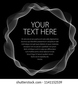 Flowing smooth linear frame in a shape of circle. Vector abstract artistic beautiful background with copy space for text.  Isolated over black background.