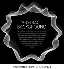Flowing smooth linear frame in a shape of circle. Vector abstract artistic beautiful background with copy space for text.  Isolated over black background.