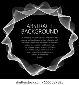 Flowing smooth linear frame in a shape of circle. Vector abstract artistic beautiful background with copy space for text.  Isolated over black background.