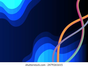 Flowing smooth wave pattern and 3d line on blue background. Internet network and communication signal technology, fiber optic line. Science and music backdrop. 


