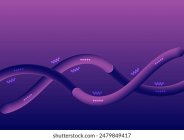 Flowing smooth wave pattern and 3d line on blue and purple background. Internet network and communication signal technology, fiber optic line. Science and music backdrop. 


