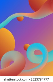 Flowing smooth wave pattern and 3d line on blue and orange color background. Internet network and communication signal technology, fiber optic line. Science and music backdrop. 



