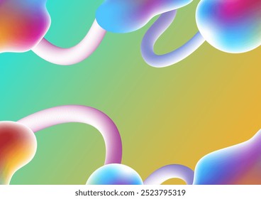 Flowing smooth wave pattern and 3d line on yellow and green color background. Internet network and communication signal technology, fiber optic line. Science and music backdrop. 


