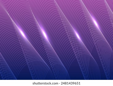 Flowing smooth wave pattern on a blue and purple background. Internet network and communication signal technology, fiber optic line. Science and music backdrop. 


