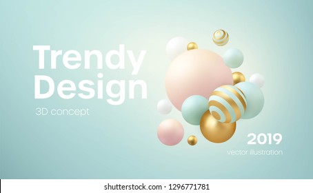 Flowing soft spheres. Abstract background with 3d geometric shapes. Modern cover design. Vector realistic illustration EPS10