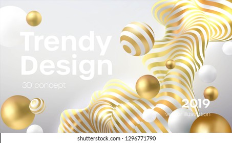 Flowing soft spheres. Abstract background with 3d geometric shapes. Modern cover design. Vector realistic illustration EPS10