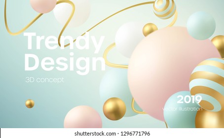 Blühende weiche Kugeln. Abstrakter Hintergrund mit dreidimensionalen geometrischen Formen. Modernes Cover-Design. Vektorillustration - realistische Abbildung EPS10