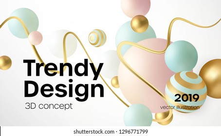 Flowing soft spheres. Abstract background with 3d geometric shapes. Modern cover design. Vector realistic illustration EPS10