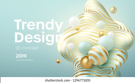 Blühende weiche Kugeln. Abstrakter Hintergrund mit dreidimensionalen geometrischen Formen. Modernes Cover-Design. Vektorrealistische Abbildung EPS10