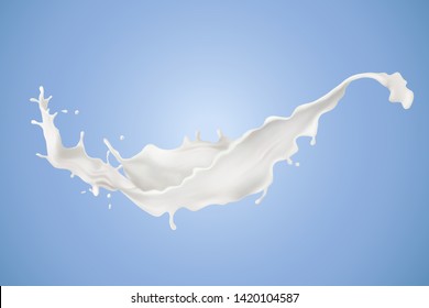 Flowing and splashing liquid milk in 3d illustration