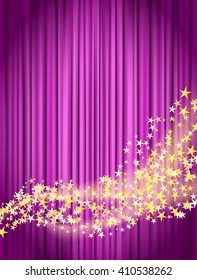 flowing stars with glitter over pink curtains background