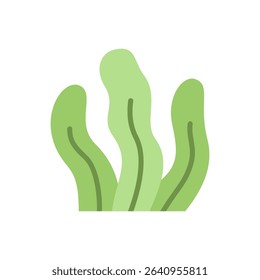 Flowing strands of green seaweed swaying gently, adding organic texture to underwater scenes in a flat design style. Suitable for ocean floor scenes, aquatic backgrounds, or decorative borders.