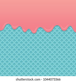 Flowing strawberry cream on blue wafer vector.