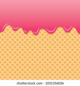 Flowing strawberry jam on milk wafer vector.