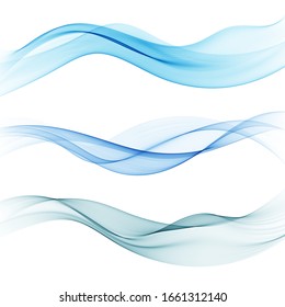 
Flowing Stream Of Blue Waves. Set Of Abstract Transparent Blue Waves.