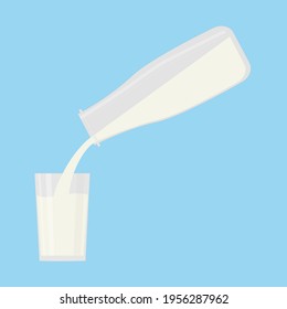 Fluye el flujo de leche con gotas voladoras. Ilustración vectorial. Fondo beige claro. Cartel, logo, cartel. Para una amplia variedad de aplicaciones en diseño.