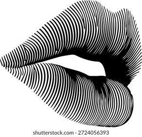 Flowing striped lips forming an optical illusion that conveys voice, expression, sensuality, and contemporary communication in a bold graphic style.