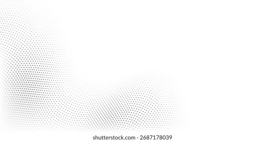 Traço fluindo pontos partículas padrão de onda agradável meio-tom preto gradiente fundo arte simples