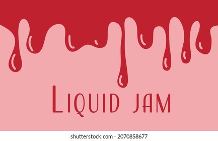 Mermelada de jarabe de afluencia, goteo líquido grueso, diseño plano fondo color de frambuesa rosa rojo