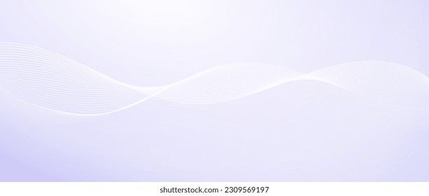 Flowing undulate lines design. Abstract smooth curved stripes template. White fluid wave on light pastel purple background. Horizontal vector wallpaper