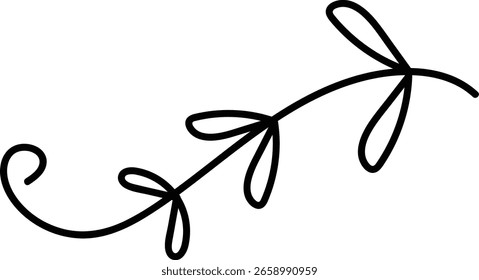 Una vid que fluye con hojas simples en un estilo de línea limpia. La ilustración muestra una rama rizada adornada con follaje minimalista. Ilustración vectorial de dibujos animados.