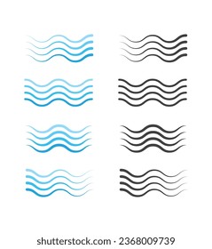 Flowing water for logo template design. Waves sea ripples on water. Marine-River waves splashing silhouette illustration. Water wave symbol icon. Vector illustration. Design on white background. EPS10