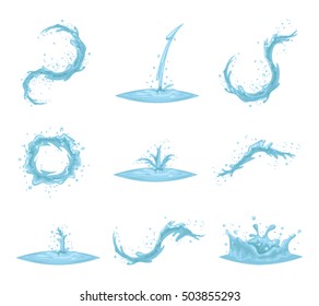 Flowing Water Splash Drop Wave Whirlpool Vortex Retro Vintage Cartoon Icon Set Isolated Design Vector Illustration