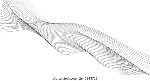 Flowing wave pattern black color smooth curve shape isolated on transparent background. Vector in the concept of technology, science, music, modernity.