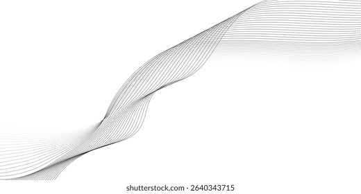 Flowing wave pattern black color smooth curve shape isolated on transparent background. Vector in the concept of technology, science, music, modernity.