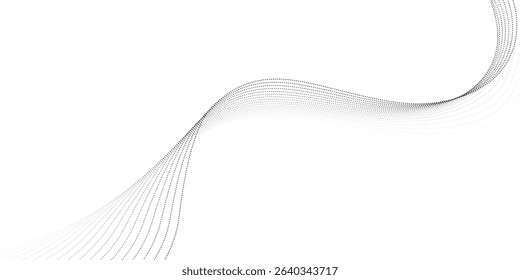 Flowing wave pattern black color smooth curve shape isolated on transparent background. Vector in the concept of technology, science, music, modernity.