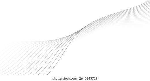 Flowing wave pattern black color smooth curve shape isolated on transparent background. Vector in the concept of technology, science, music, modernity.