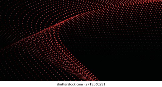 Flowing wave pattern of fine blue dots. Light vector curves. Abstract background banner design for music, AI technology, and neural network concepts.
