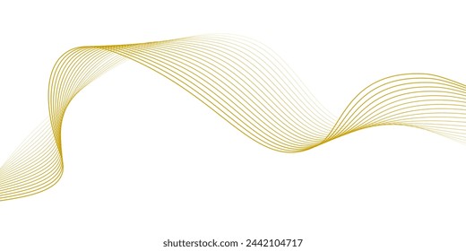 Patrón de onda que fluye color dorado forma de curva suave aislado sobre fondo transparente. Vector en el concepto de tecnología, ciencia, música, modernidad