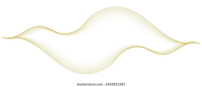 Flowing wave pattern golden color smooth curve shape isolated on transparent background. Vector in the concept of technology, science, music, modernity