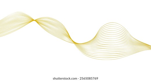 Flowing wave pattern golden color smooth curve shape isolated on transparent background. Vector in the concept of technology, science, music, modernity