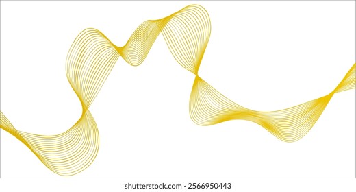 Flowing wave pattern golden color smooth curve shape isolated on transparent background. Vector in the concept of technology, science, music, modernity.