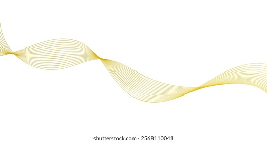 Flowing wave pattern golden color smooth curve shape isolated on transparent background. Vector in the concept of technology, science, music, modernity.