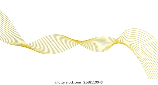 Flowing wave pattern golden color smooth curve shape isolated on transparent background. Vector in the concept of technology, science, music, modernity.